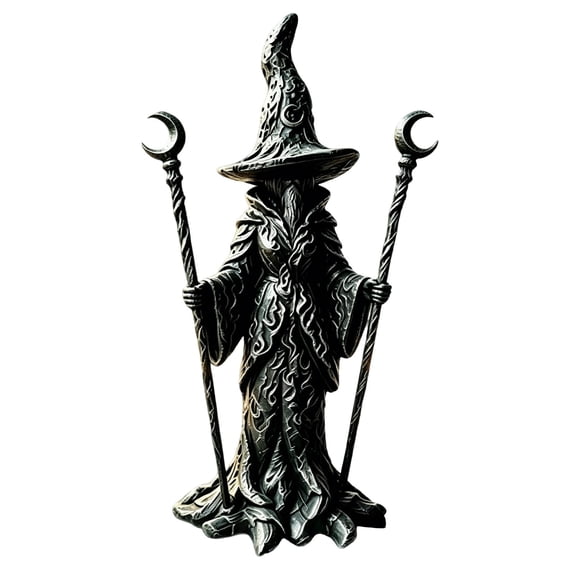 Gothic Wizard Statue With Staff Resin Witch Figurine Dark Halloween Decor Black Sculpture For Home Altar Decoration