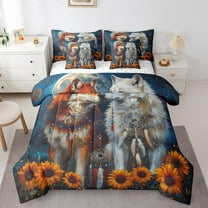 Gothic Wolf Bedding Set Twin Size Dream Catchers Comforter Set Boho Sunflowers Floral Bed In A Bag Exotic Bohemian Sheet Set with Comforter Blue Galaxy Bed Set