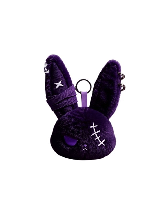Gothic Wound Bunny Keychain Punk Style Plush Rabbit Pendant Bag Accessory Gift,Dark Bunny Plush Keychain, Soft Rabbit Bag Charm with Metal Key Ring, Goth Style Plush Purse Charm, Giftable