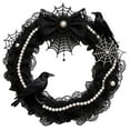 thumbnail image 1 of Gothic Wreath for All Seasons, Halloween Wreath with Pearls Bows Crows, Black Lace Wreaths for Christmas Front Door Garden Wall Home Decor, 1 of 5