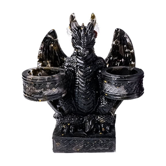 Gothic Wyvern Gargoyle Standing On Pedestal Pillar Votive Candle Holder, Guardian Kneeling Servant Tea Light Candle Figurine 3.3x3.7" (Black)
