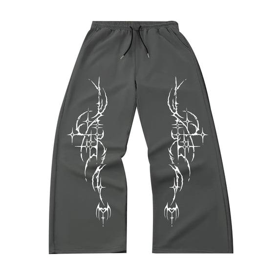 Gothic Y2K Cross Print Joggers for Men, Dark Streetwear Sweatpants, Loose Fit Elastic Waist Casual Trousers