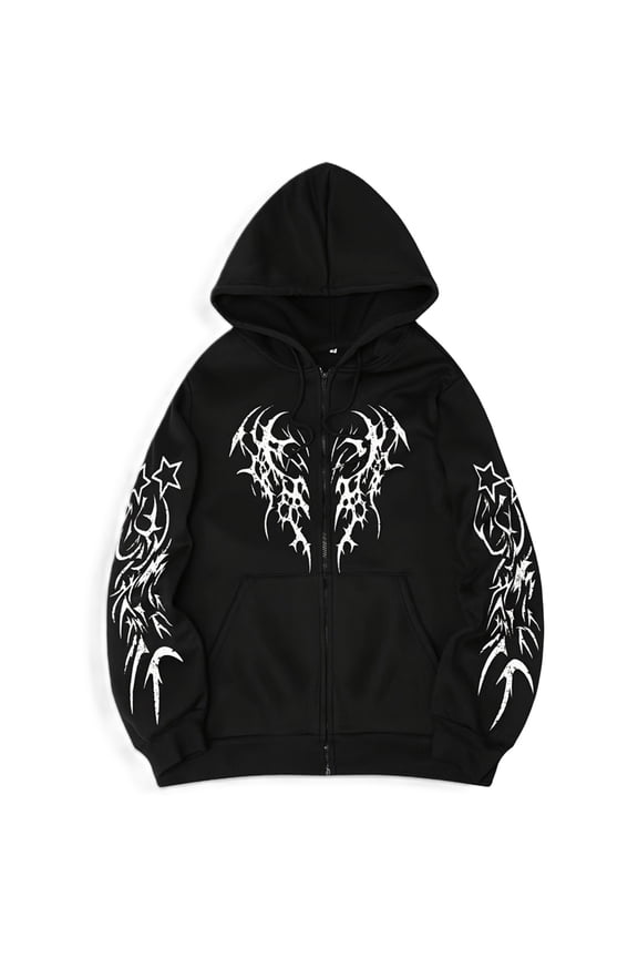 Gothic Y2K Heart Flame Zip Up Hoodie for Men Women, Grunge Print Oversized Hooded Sweatshirt, Streetwear Zip Hoodie Jacket