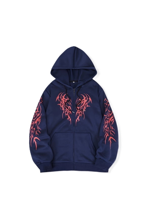 Gothic Y2K Heart Flame Zip Up Hoodie for Men Women, Grunge Print Oversized Hooded Sweatshirt, Streetwear Zip Hoodie Jacket