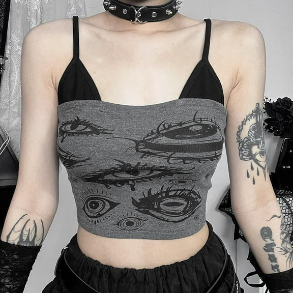Gothic Y2k Devil's Eye Printed Sling Women Aesthetic Summer Vintage Slim Fit Camisole E Girl Goth Tank Top Streetwear