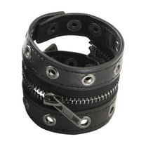 Gothic Zipper Wristband Wide Jewelry PU Leather Punk Bracelet for Women Men Black
