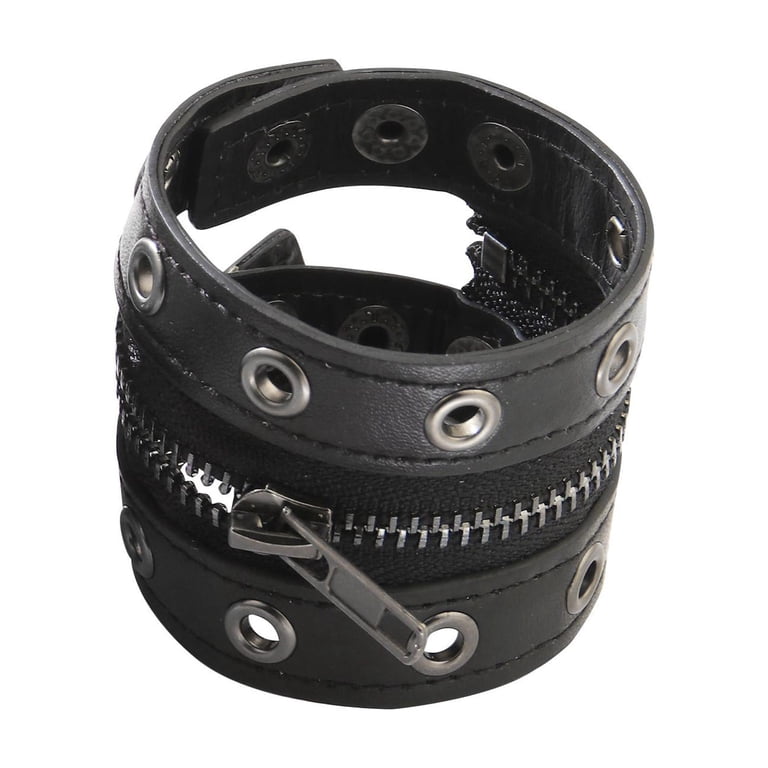Gothic Zipper Wristband Wide Jewelry PU Leather Punk Bracelet for