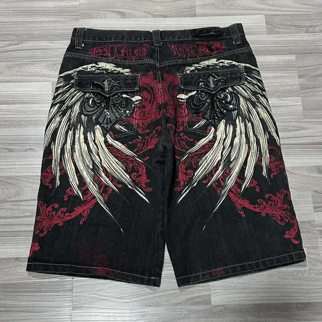 Gothic hip-hop wings oversized pattern printed baggy denim Gothic hip-hop wings oversized pattern printed baggy denim