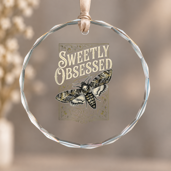 Gothic 's Head Moth Sweetly Obsessed Dark Academia Ornament, Home Decoration, Circle Glass Ornament