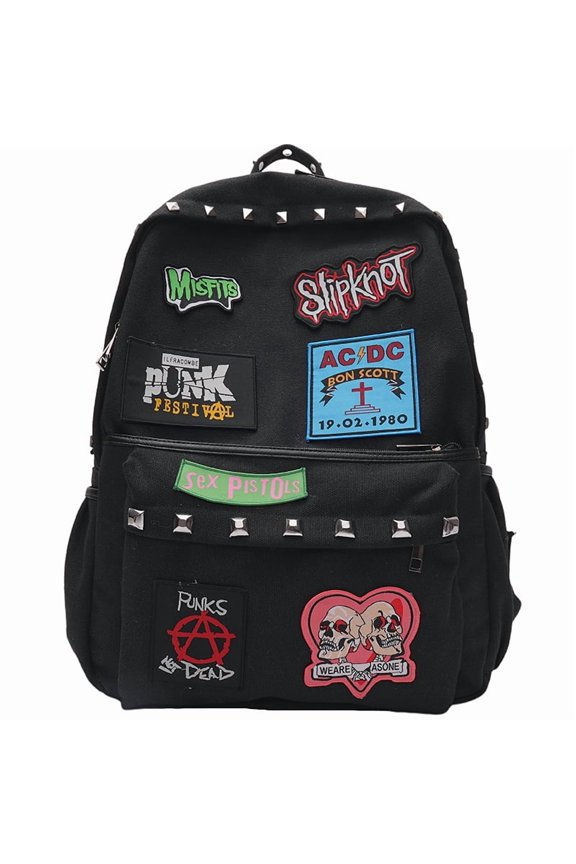 Gothic backpack, punk style, unisex, skull and bat Halloween gift (red)