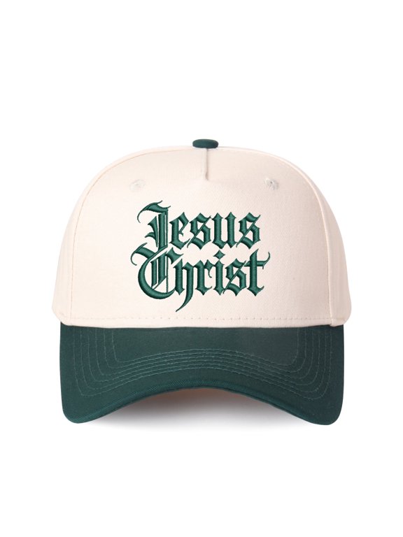 Gothic-style "Jesus Christ" lettering Letter Embroidered Color Block Trucker Hat Unisex Adjustable Cotton Breathable Fashion Cap for Travel Daily Wear