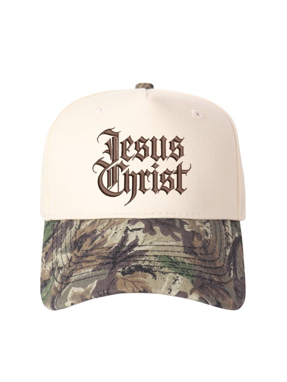 Gothic-style "Jesus Christ" lettering Letter Embroidered Color Block Trucker Hat Unisex Adjustable Cotton Breathable Fashion Cap for Travel Daily Wear