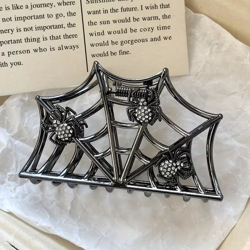 Gothic style creative spider web electric drill hair clip | Retro fun funny hair clip | Halloween party hair accessories | Unique style hair clip on the back of the head