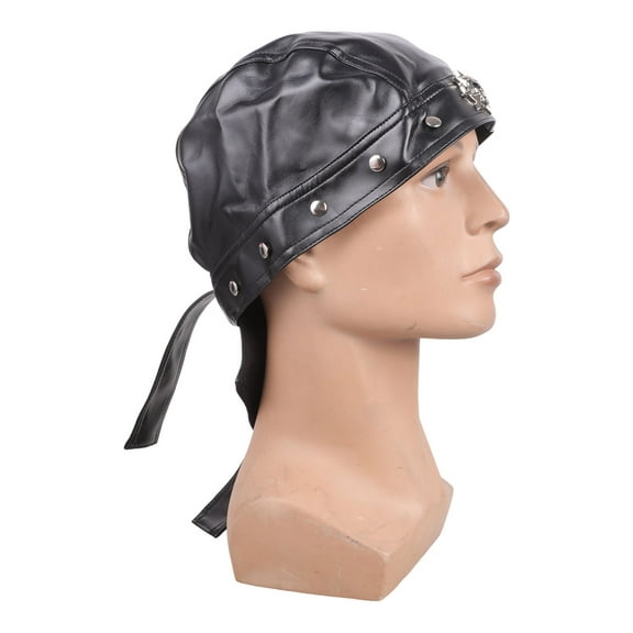 Gothic Skull Studded Leather Cap with Adjustable for Halloween & Role Play Accessories