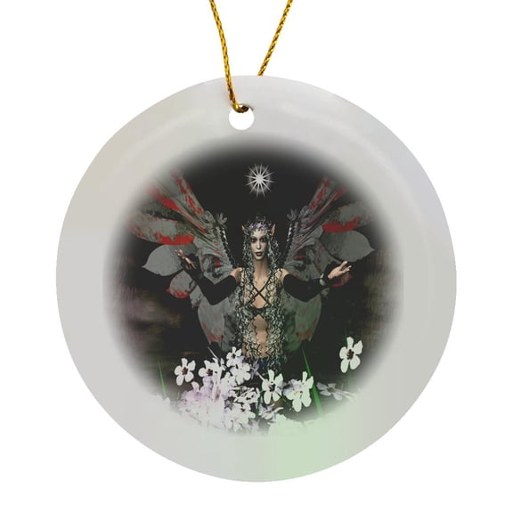 3drose, Gothick Fairy Goth Fairy and Stars, Circle Porcelain Ornament
