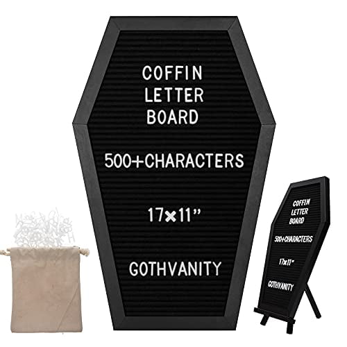 Gothvanity Coffin Letter Board - Gothic Changeable Letter Board for Table Top or Wall - Gothic Decor for Home, Office, Bistro and School - 17x11 inches - Black