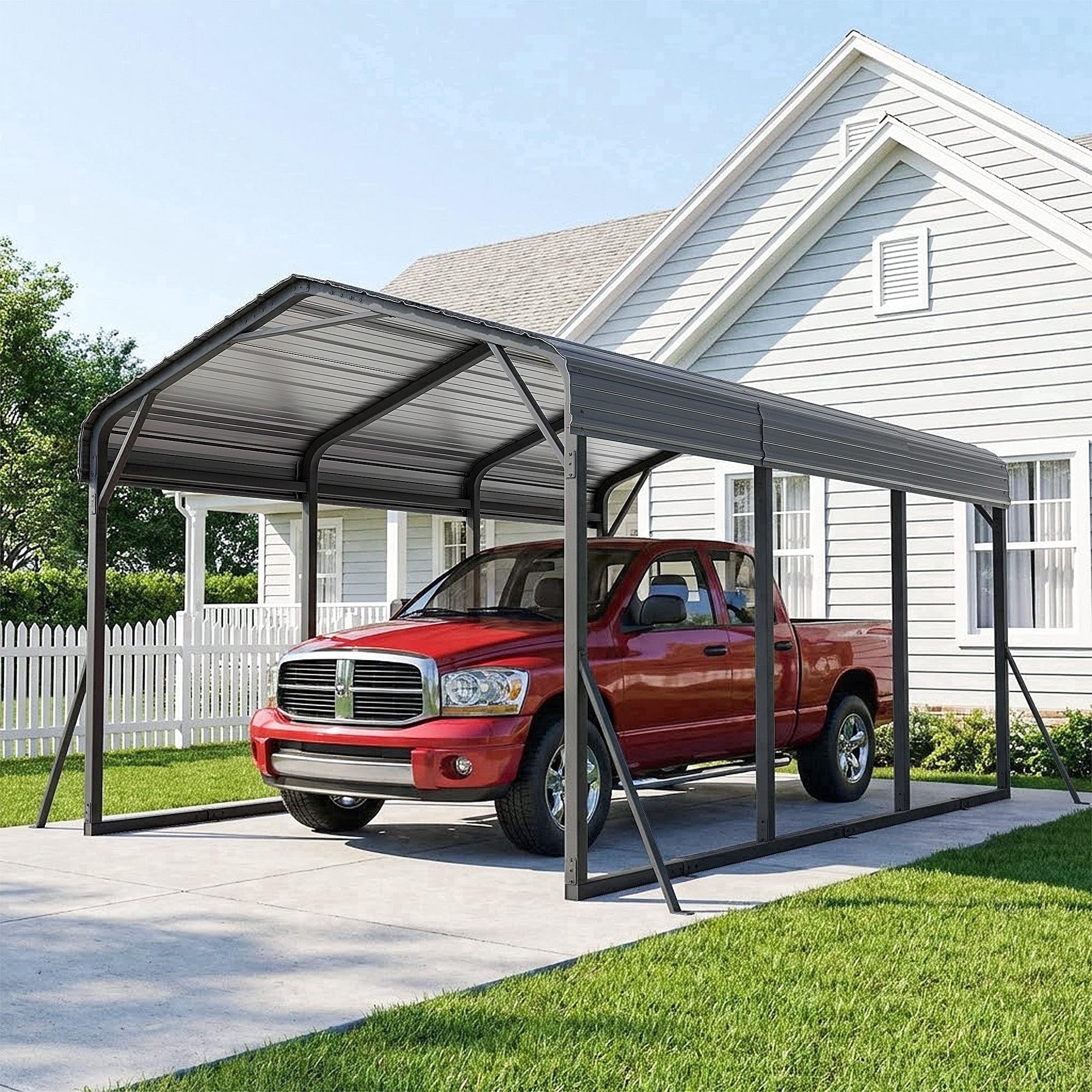 Gotland 10 FT x 15 FT Metal Carport, Heavy Duty Carport with Reinforced Frame, All-Weather Car Canopy with Reinforce Wind-Resistant Roofs, Multi-Functional Outdoor Garage for Car Truck Black