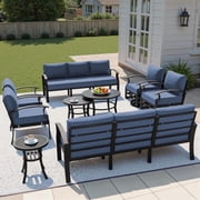 Gotland 10 Piece Aluminum Patio Furniture Set,Modern Metal Outdoor Patio Furniture w/5.1 Thick Cushion,Swivel Chairs and Round Coffee Table,Patio Conversation Sets for Porch,Deck,NavyBlue