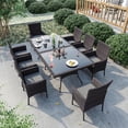 thumbnail image 1 of Gotland 10-Piece Indoor/Outdoor Dining Table Set, Garden Patio Rattan Set with w/Tempered Glass Tabletop with Removable Cushions and Umbrella Cutout for Patio, Backyard,8 Chairs - Grey, 1 of 8