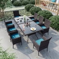 thumbnail image 1 of Gotland 10-Piece Indoor/Outdoor Dining Table Set, Garden Patio Rattan Set with w/Tempered Glass Tabletop with Removable Cushions and Umbrella Cutout for Patio, Backyard,8 Chairs - Blue, 1 of 8
