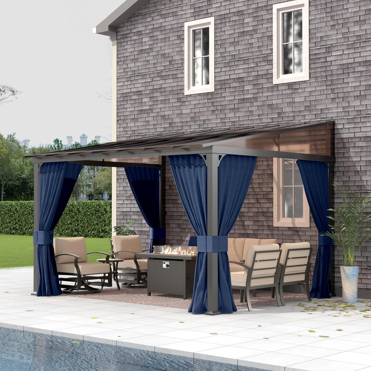 Gotland 10FTx12FT Outdoor WallMounted Hardtop Pergola, Metal Frame