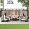 thumbnail image 1 of Gotland 10FTx14FT Outdoor Wall-Mounted Hardtop Pergola, Metal Frame Gazebo with Sloping Sun Panel Roof and Double Curtains for Patio, Garden, Lawn, Khaki, 1 of 8