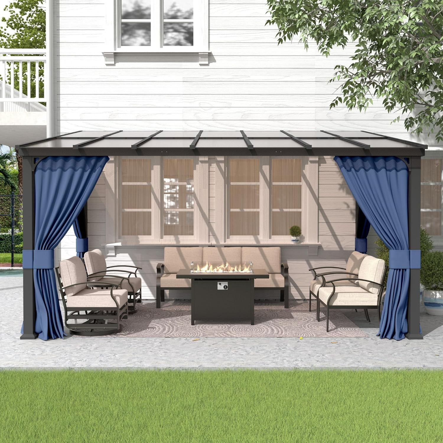 Gotland 10FTx14FT Outdoor Wall-Mounted Hardtop Pergola, Metal Frame ...