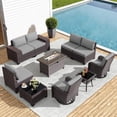thumbnail image 1 of Gotland 10PCS Outdoor PE Rattan Wicker Patio Furniture Set with 43" Fire Pit Table & Swivel Rocking Chairs Set,Gray, 1 of 11