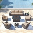 thumbnail image 1 of Gotland 10PCS Outdoor PE Rattan Wicker Patio Furniture Set with 43" Fire Pit Table & Swivel Rocking Chairs Set,Sand, 1 of 8