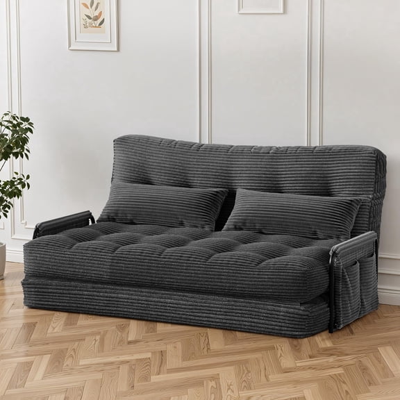 Gotland Double Folding Sofa Bed, Convertible Chair with Pillow with Back Support, Portable Fold Out Chair Bed Comfy Floor Sofa Lounge for Living Room Bedroom, Black