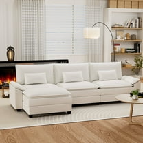 Gotland 116" Modular L-Shaped Sectional Sofa with Movable Ottomans, Soft Plush Microfiber Cloud Couch for Living Room, Durable and Comfortable Deep Seat, Elegant White