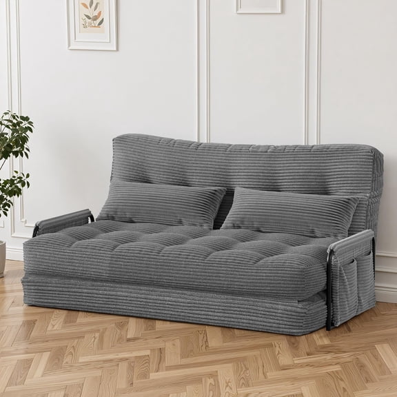 Gotland Double Folding Sofa Bed, Convertible Chair with Pillow with Back Support, Portable Fold Out Chair Bed Comfy Floor Sofa Lounge for Living Room Bedroom, Dark Grey