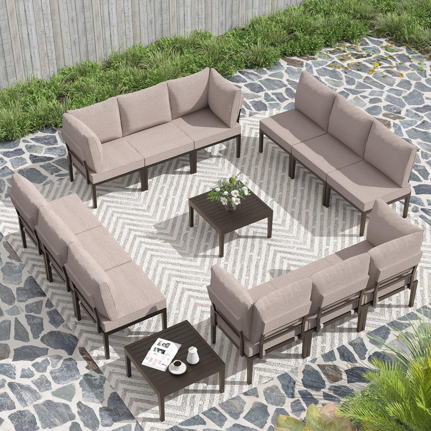 Gotland 12-Seater Patio Furniture Set - Modern Outdoor Metal Sectional ...
