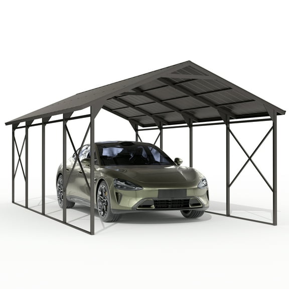 Gotland 12FT x 22FT Heavy Duty Metal Carport, Outdoor Garage Car Shelter with Reinforced Steel Frame, Galvanized Metal Roof, Weather-Resistant Canopy for Cars, Trucks, Boats, and Tractors