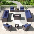 thumbnail image 1 of Gotland 13PCS Outdoor PE Rattan Wicker Patio Furniture Set with 43" Fire Pit Table & Swivel Rocking Chairs Set,Navy Blue, 1 of 6