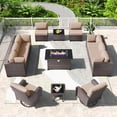 thumbnail image 1 of Gotland 13PCS Outdoor PE Rattan Wicker Patio Furniture Set with 43" Fire Pit Table & Swivel Rocking Chairs Set,Sand, 1 of 6
