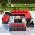thumbnail image 1 of Gotland 13Pcs Outdoor Patio Sectional Sofa Conversation Furniture Set 43" Table PE Wicker Rattan Red, 1 of 7