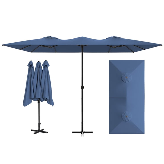 Gotland 14FT Outdoor Patio Umbrella with Base, UV Protection & Waterproof Double-Sided Rectangle Umbrella with Crank Handle & 12 Sturdy Ribs, Table Umbrella for Garden, Deck, Pool - Navy