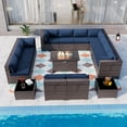thumbnail image 1 of Gotland 15 Pieces Outdoor Patio Furniture Set with Propane Fire Pit Table Outdoor Sectional Sofa Sets Patio Furniture 43" Gas Fire Pit PE Rattan Patio Conversation Set (Navy Blue), 1 of 7