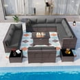 thumbnail image 1 of Gotland 15 Pieces Outdoor Patio Furniture Set with Propane Fire Pit Table Outdoor Sectional Sofa, 1 of 7