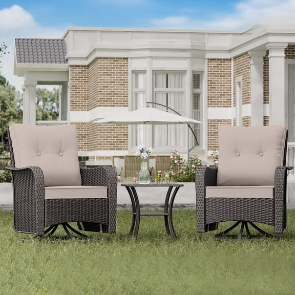 Gotland 3-Piece All-Weather Outdoor Patio Set, Wicker Swivel Chairs and Side Table, Durable Conversation Furniture for Backyard, Porch, Balcony, Deck, Sand