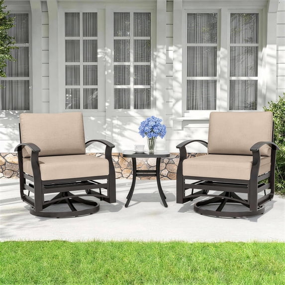 Gotland 3PCS Outdoor Aluminum Swivel Rocking Chairs, 2-Person Patio ...