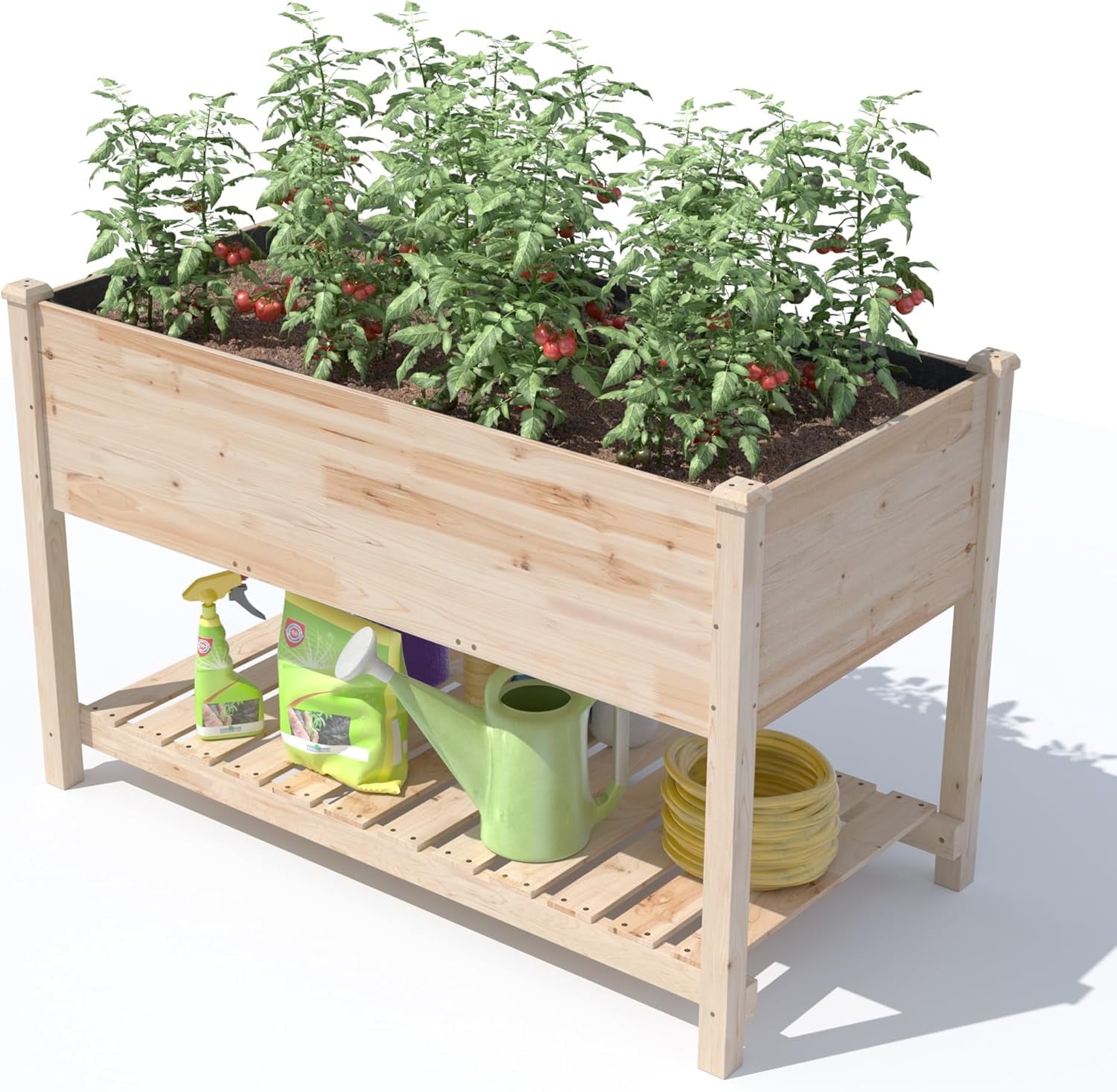 Gotland 47.2" D x 23.6" W x 29.9" H Wooden Raised Garden Bed with Legs, with Bed Liner and Bottom Shelf for Flowers, Veggies, Herbs, Great for Outdoor Patio, Deck, Balcony, Backyard - Natural - Walmart.com