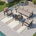 thumbnail image 1 of Gotland 5 Piece Aluminum Patio Furniture Set,Modern Metal Outdoor Patio Furniture w/5.1'' Thick Cushion and Round Coffee Table,Patio Conversation Sets for Porch,Deck,Sand, 1 of 7