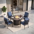 thumbnail image 1 of Gotland 5-Piece Outdoor Patio Dining Set, 48 Inch Round Propane Fire Pit Table with 4 Fixed Rocking Chairs, All Weather Patio Conversation Furniture for Backyard Deck Garden, Navy Blue, 1 of 7