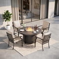 thumbnail image 1 of Gotland 5-Piece Outdoor Patio Dining Set, 48 Inch Round Propane Fire Pit Table with 4 Fixed Rocking Chairs, All Weather Patio Conversation Furniture for Backyard Deck Garden, Sand, 1 of 8