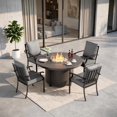 thumbnail image 1 of Gotland 5-Piece Outdoor Patio Dining Set, 48 Inch Round Propane Fire Pit Table with 4 Fixed Rocking Chairs, All Weather Patio Conversation Furniture for Backyard Deck Garden, Gray, 1 of 7