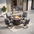 thumbnail image 1 of Gotland 5-Piece Outdoor Patio Dining Set, 48 Inch Round Propane Fire Pit Table with 4 Swivel Rocking Chairs, All Weather Patio Conversation Furniture for Backyard Deck Garden, Gray, 1 of 9