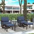 thumbnail image 1 of Kullavik 5 Piece Patio Outdoor Aluminum Metal Swivel Rocking Chair with 2 Footstools, 1 Coffee Table, 2 Black Padded Cushions Outdoor Metal Swivel Rocking Chair Furniture Conversation Set for Garden, 1 of 9