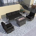 thumbnail image 1 of Gotland 5 Seats Outdoor Metal Patio Furniture Set with 2 Swivel Rocking Chairs&55,000 BTU Gas Fire Pit Table w/Glass Wind Guard Patio Conversation Sectional Sofa Sets-Black, 1 of 8